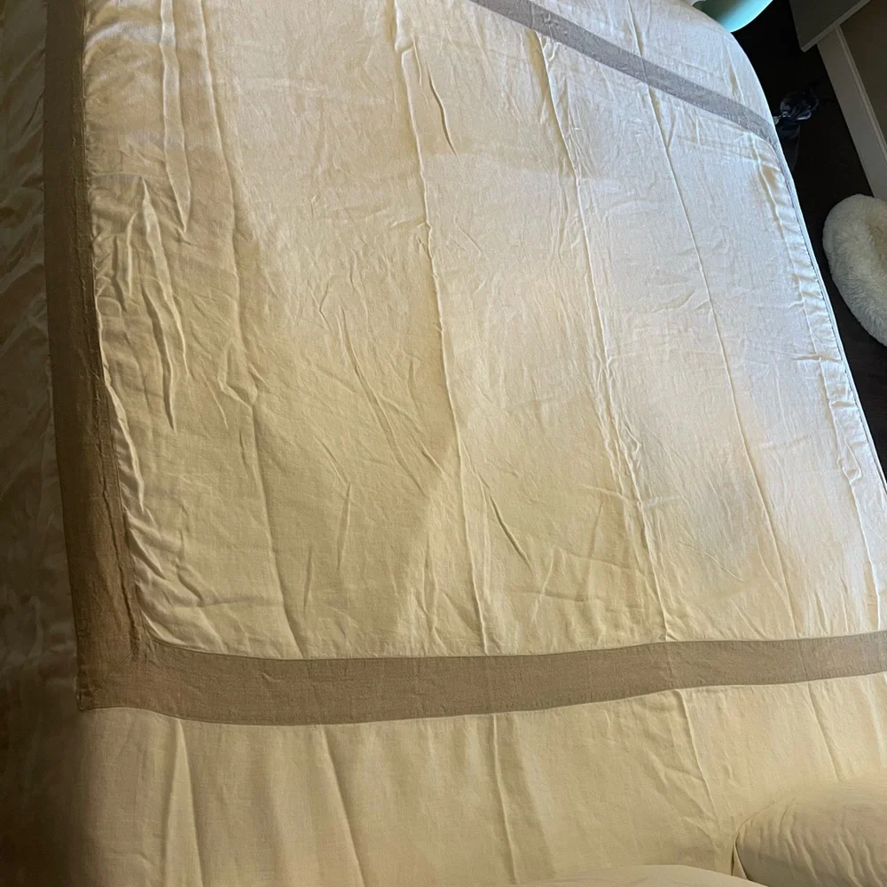 King sized Pom Pom at Home linen Duvet Cover - cream and flax - Picture 4 of 9